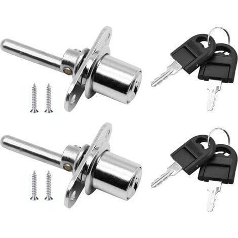 Set Aus 2 Kolbenschlössern Für Schubladen Und Vitrinen, Mit Schlüssel, Durchmesser 16 Mm, Länge 61 Mm (silber)