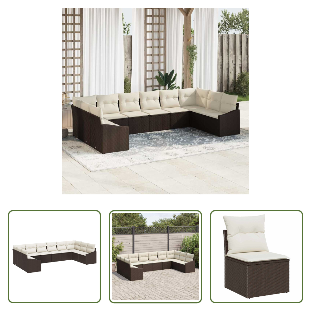 Vidaxl Balkonsofa - Gartensofa-set Mit Speicher 10 Pcs Braun Und Creme Poly-rattan
