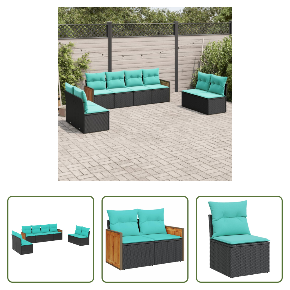 Vidaxl Terrassensofa - 8-teiliges Gartensofa-set Mit Kissen, Schwarzes Polyrattan