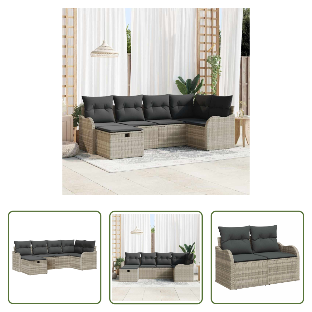 Terrassensofa - Garten-sofa-set Mit Kissen 6 Pcs Hellgrau Poly Rattan