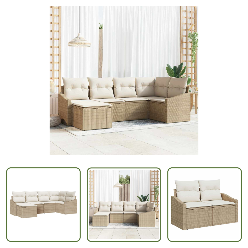 Terrassensofa - Garten Essgruppe Mit Kissen Mit Speicher 6 Pcs Beige Und Creme