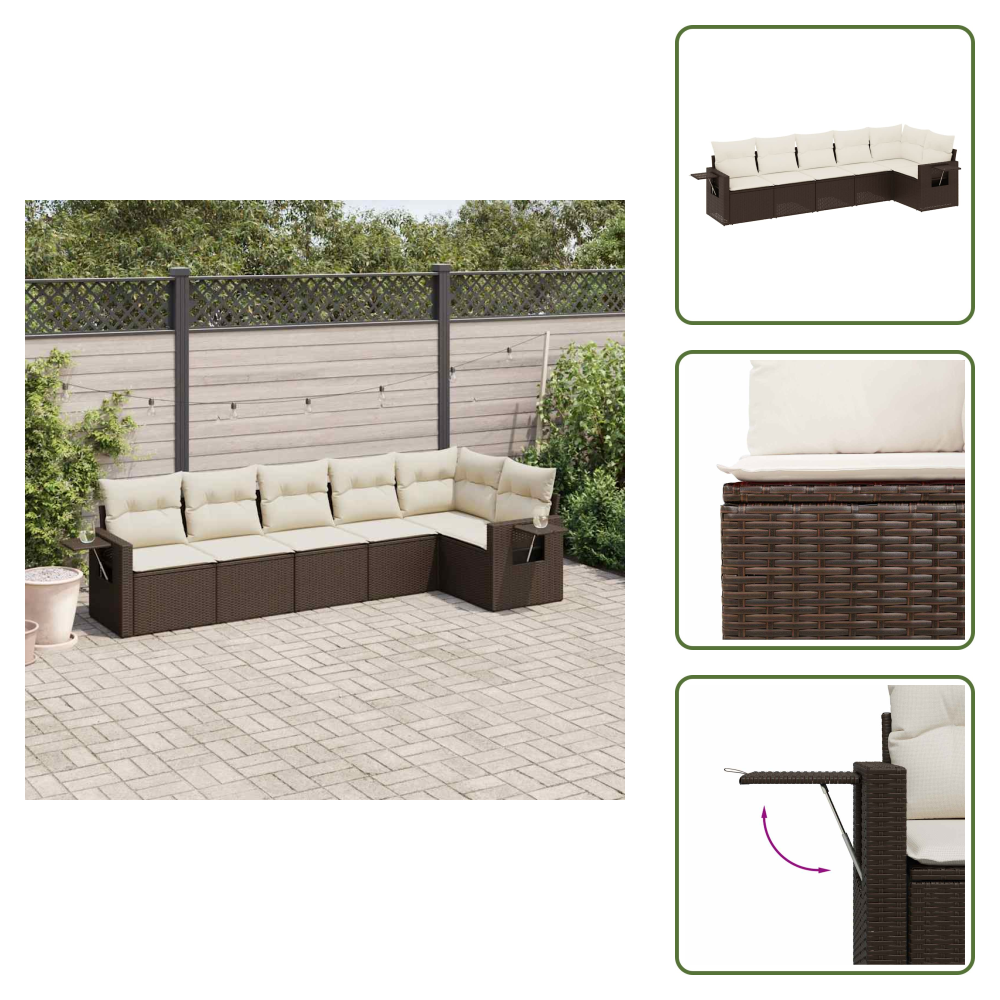 The Living Store 6-tlg. Garten-sofagarnitur Mit Kissen Braun Poly Rattan - Gartensorte - Gartenmöbelset - Pe-rattan Möbel - Outdoor Lounge Set - Balkonmöbel