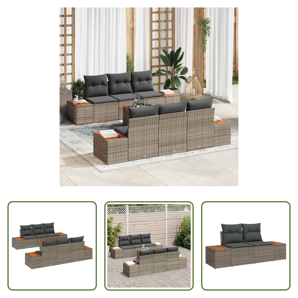Vidaxl Außensofa - Garten-sofa-set Mit Kissen Mit Speicher 7 Pcs Grau Poly Rattan