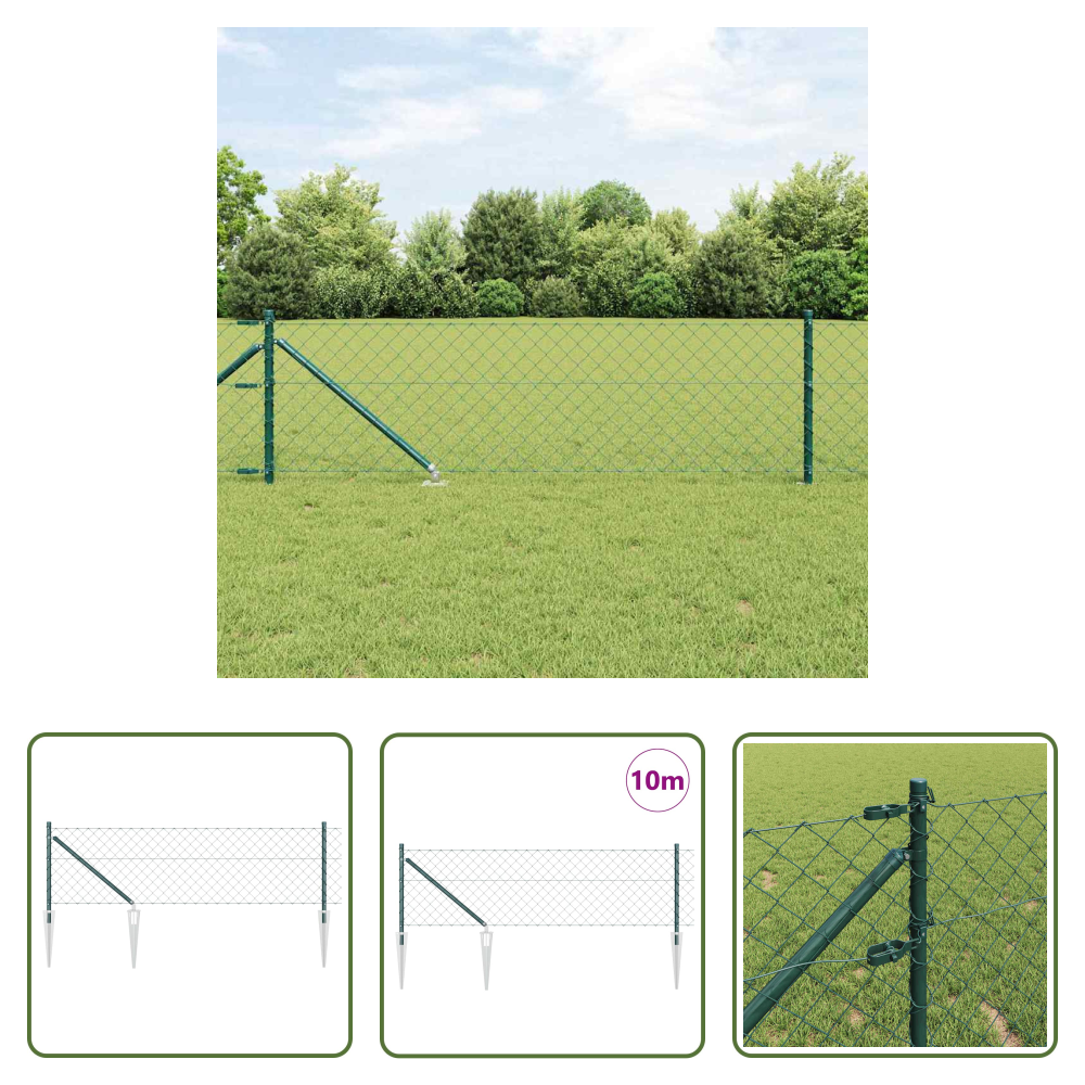 Vidaxl Stahl Und Pvc - Zaunpfosten Grün 10 X 0,6 M (60 X 60 Mm Maschen) Stahl Und Pvc