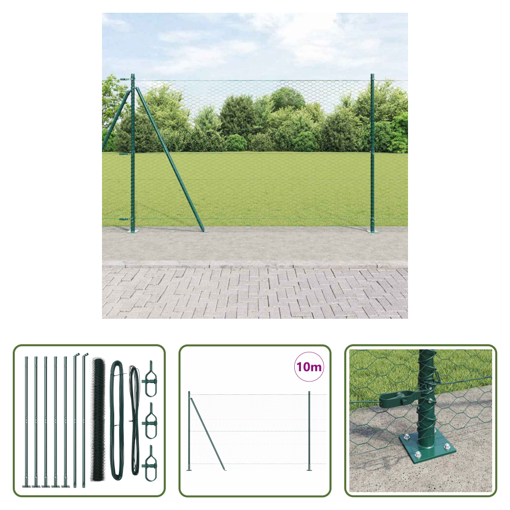 Vidaxl Außenpfosten - Zaunpfosten Grün 10 X 1,4 M (36 Mm Maschenweite) Stahl Und Pvc