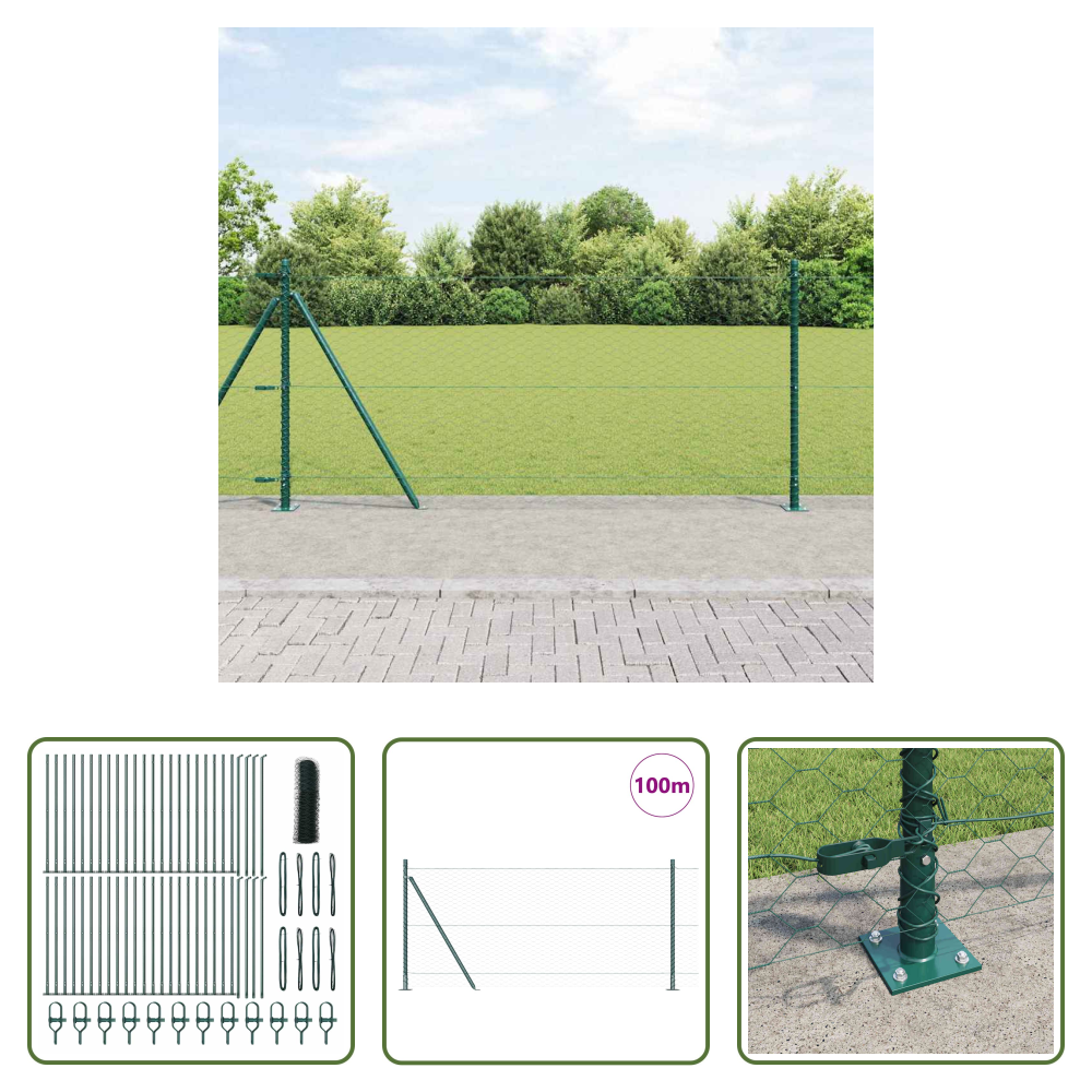 Zaunpfosten - Zaunpfosten Grün 100 X 1 M (36 Mm Maschenweite) Stahl Und Pvc