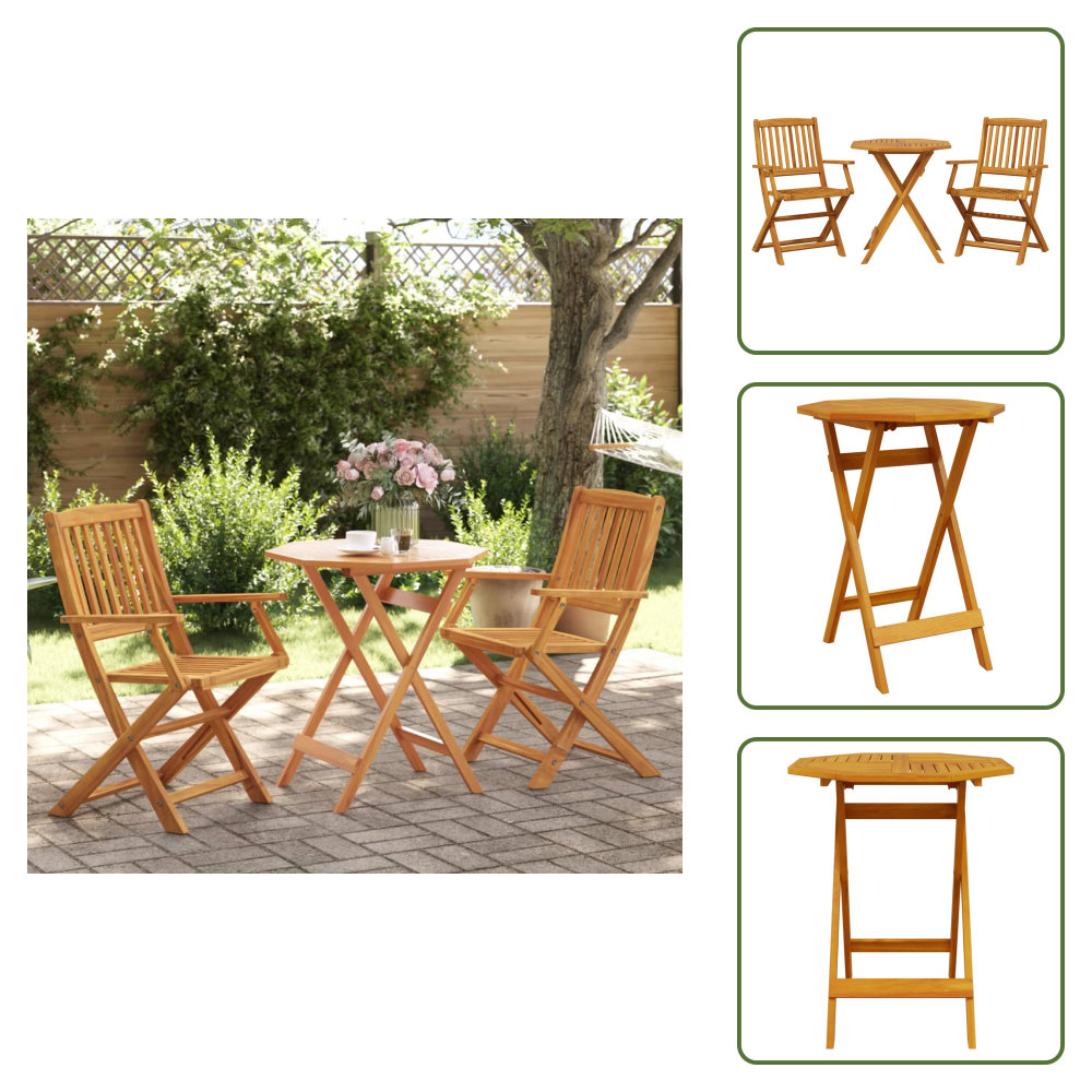 The Living Store 3-tlg. Bistro-set Klappbar Massivholz Akazie - Gartenmöbeln - Bistro Set - Akasie Holz - Klappbares Möbel - Aussenbereich