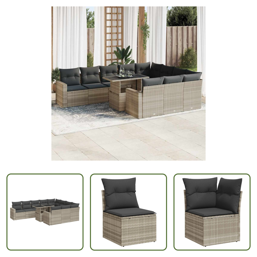 Vidaxl Innenhofsofa - 11-tlg. Garten-sofagarnitur Mit Kissen Hellgrau Poly Rattan