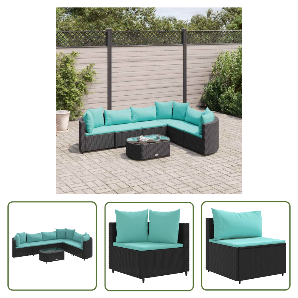 The Living Store 7-tlg. Garten-sofagarnitur Mit Kissen Schwarz Poly Rattan - Gartengestelle - Gartenmöbelset - Pe-rattan Möbel - Outdoor Sofa - Lounge Set