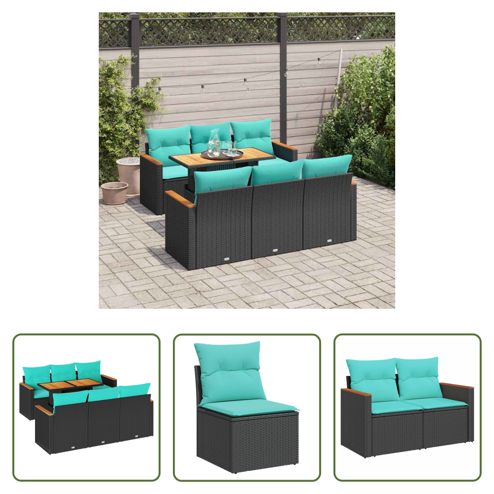 Terrassensofa - 7-tlg. Garten-sofagarnitur Mit Kissen Schwarz Poly Rattan
