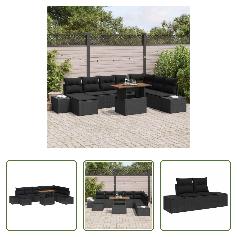 Vidaxl Außensofa - Garten-sofa-set Mit Speicher 9 Pcs Schwarz Poly Rattan