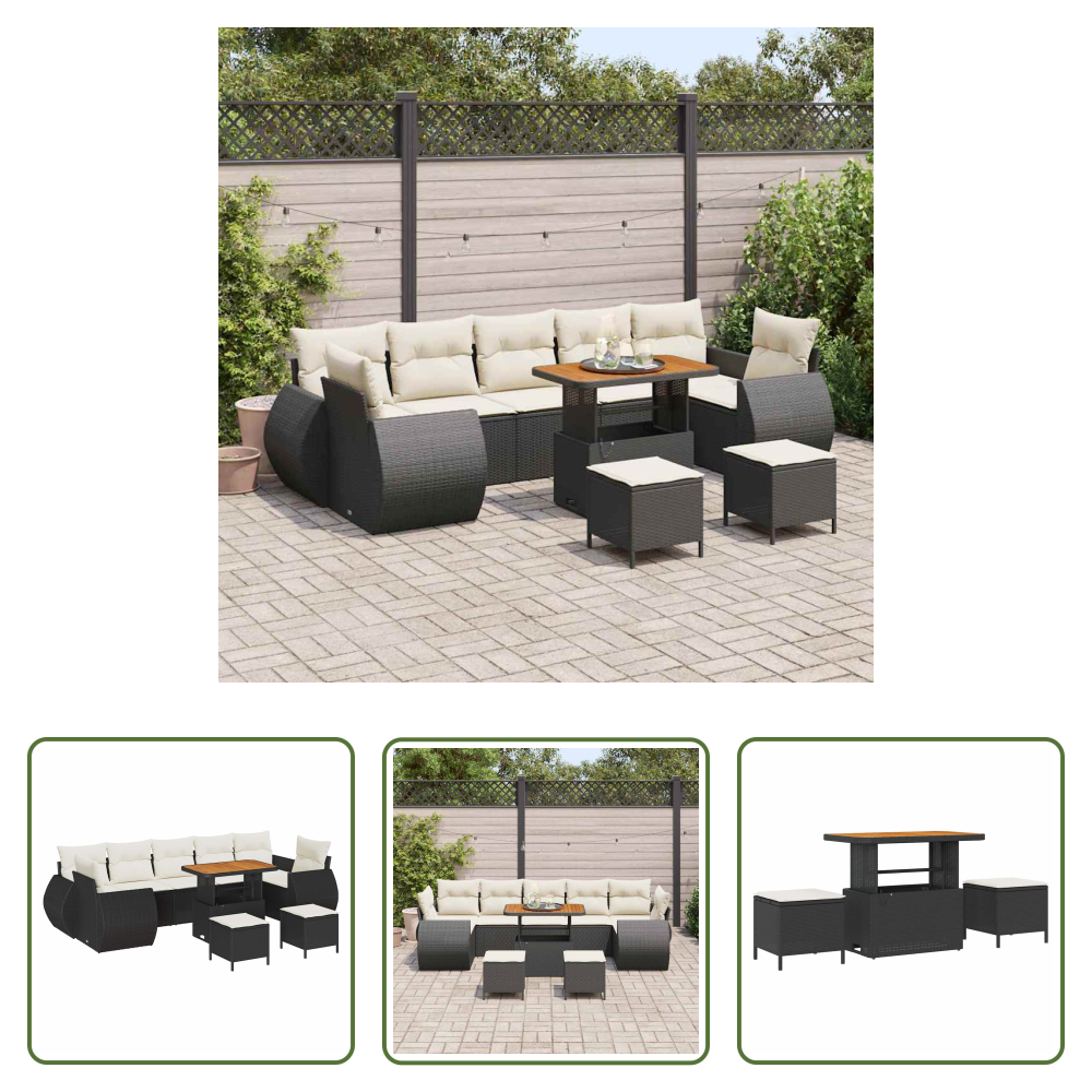 Vidaxl Außensofa - Gartensofa-set 10 Pcs Schwarz Poly-rattan