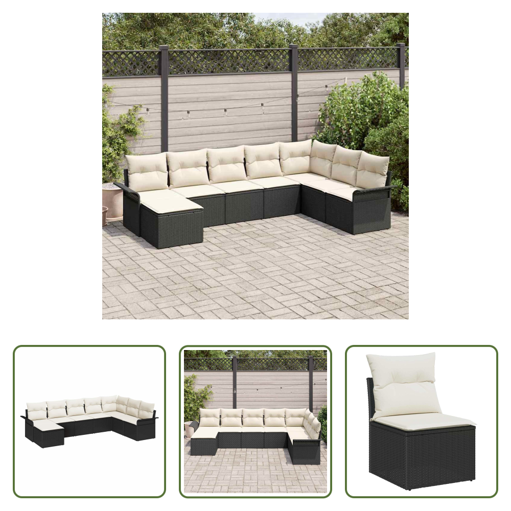 Terrassensofa - Gartensofa-set Mit Kissen 8 Pcs Schwarz Poly-rattan