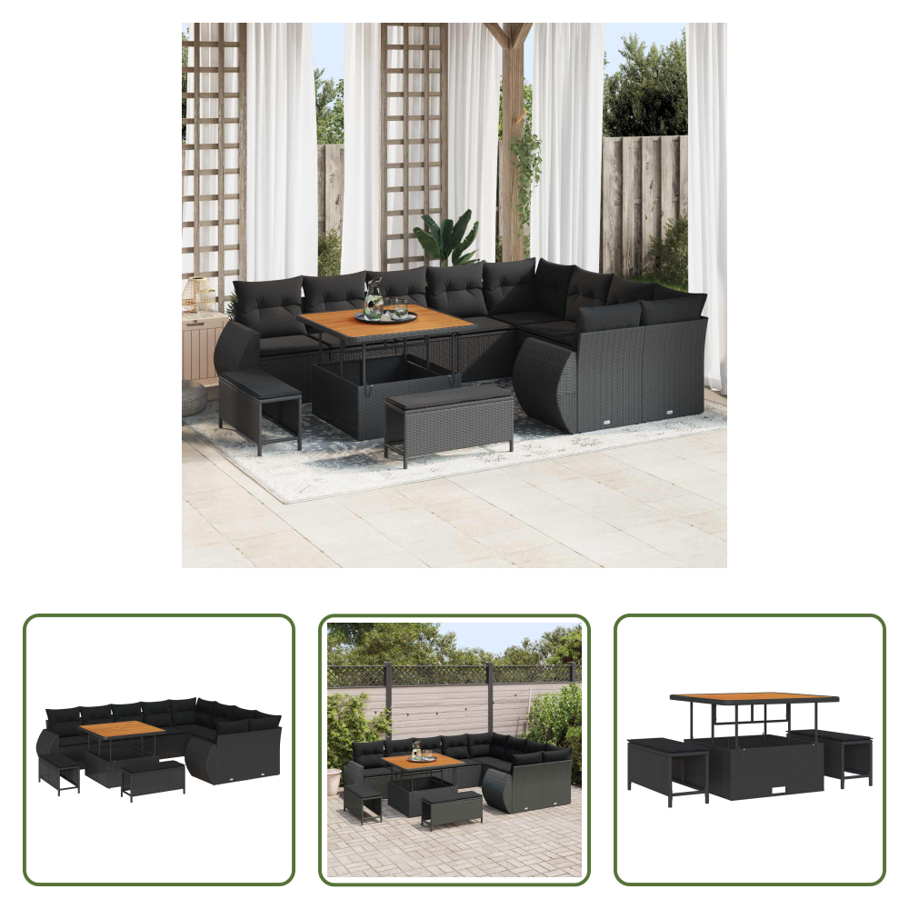 Vidaxl Poly-rattan - Gartensofa-set 12 Pcs Schwarz Poly-rattan