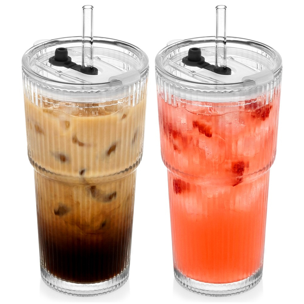 Glasbecher Mit Deckel Und Strohhalm 500 Ml 2 Stück.