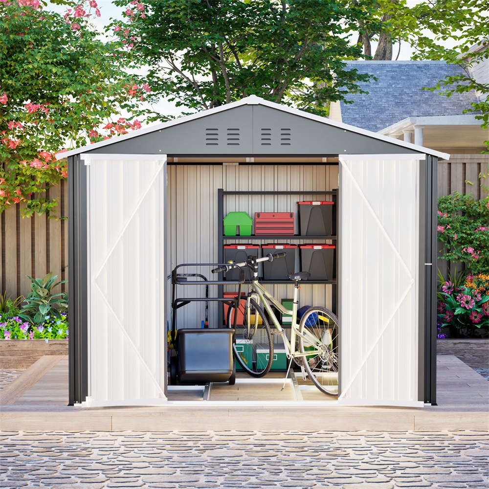 Metall-gartenhaus 8x6 Ft – 240,40 X 192,30 X 191,00 Cm – Geräteschuppen Mit Praktischer Flügeltür – Anthrazitgrau