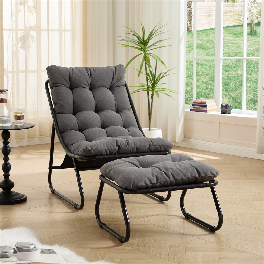 Relax-sessel Für Den Außenbereich Mit Fußstütze – 65 X 78 X 86 Cm – Verstellbarer Liegestuhl Mit Weichem Kissen – Schwarz Und Grau