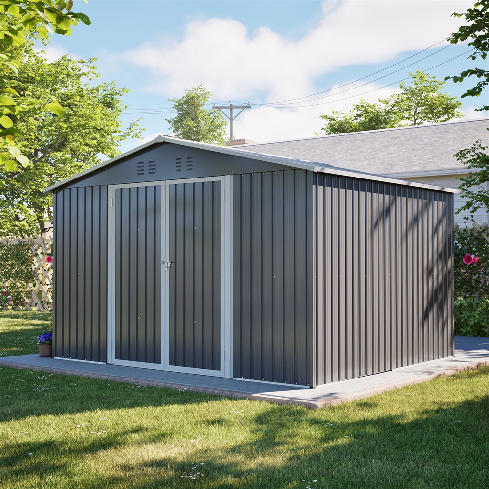 Gartenhaus Aus Metall Xxxl – 300 X 252 X 191 Cm – Geräteschuppen Mit Satteldach Und Schiebetüren – Anthrazitgrau