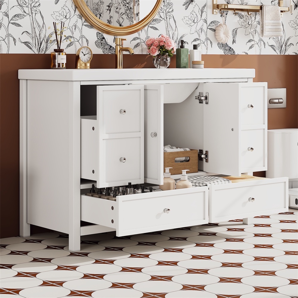 Waschtischunterschrank Für Das Badezimmer – 120 X 50 X 86,5 Cm – Toilettenschrank Mit Waschbecken Aus Kunstharz Und Xl-stauraum – Weiß