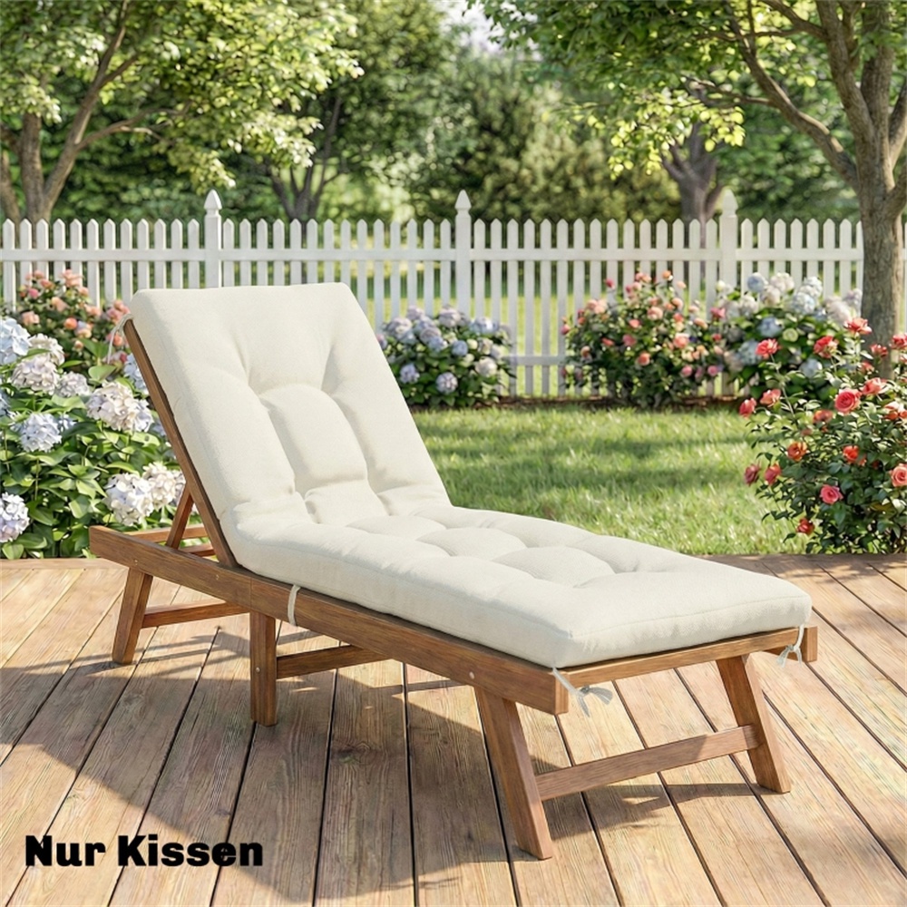 Großes Kissen Für Sonnenliege – 198 X 65 X 13 Cm - Wasserabweisende, Uv-beständige Liege-matratze Mit Befestigungsbändern – Beige