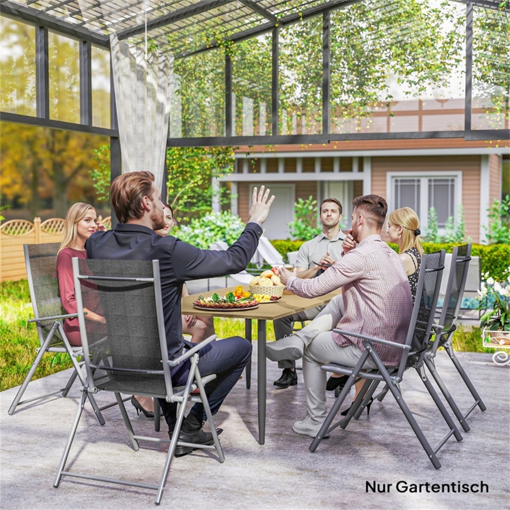 Gartentisch Für Den Außenbereich – 150 X 90 X 73 Cm – Esstisch Mit Sonnenschirmloch Aus Wetterfestem Stahl – Braun