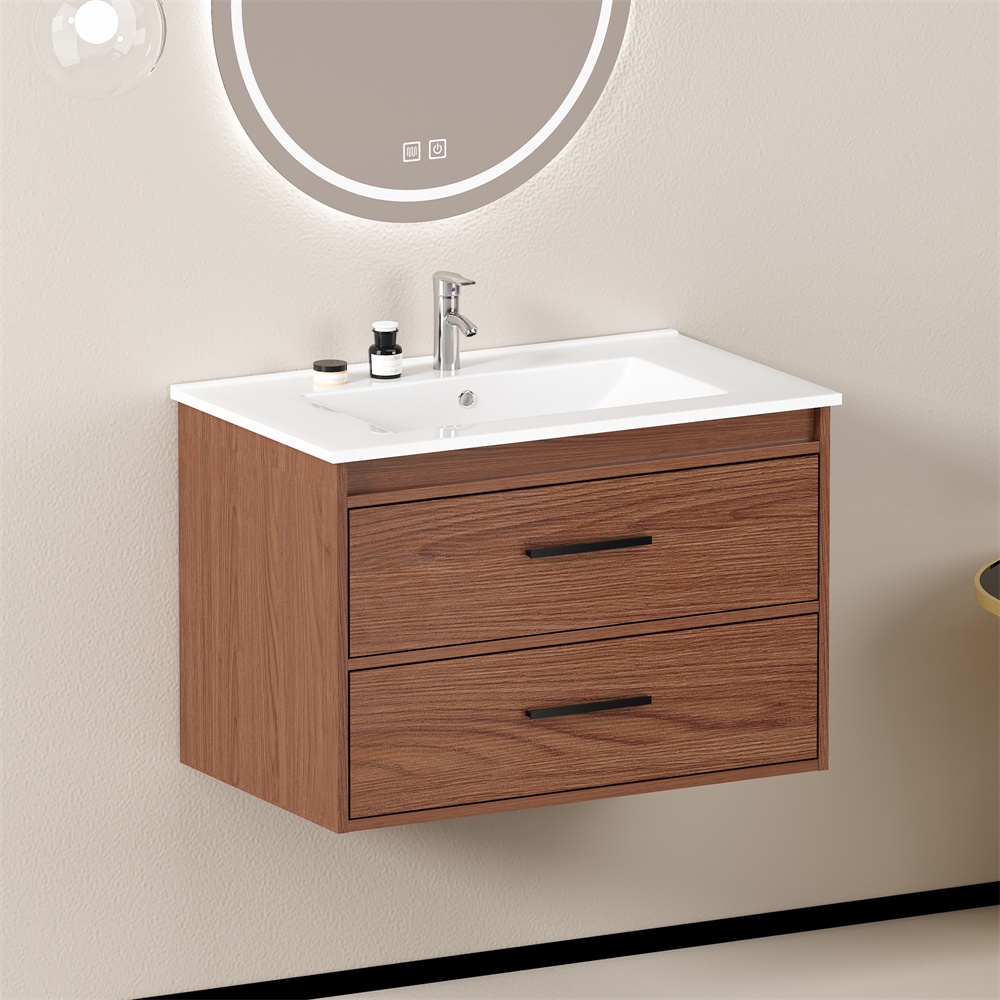 Badezimmerschrank – 75 Cm – Waschtischunterschrank Mit 2 Großen Schubladen Und Mdf-oberfläche – Rotbraun