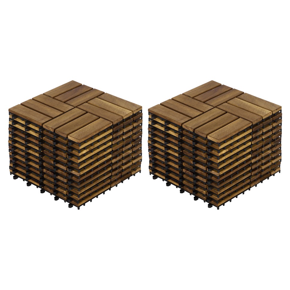 Terrassenfliese Zum Zusammenstecken 30 X 30 Cm – 22er-set Bodenfliesen Aus Massivem Akazienholz Für Balkon, Garten Und Pool – Gelb