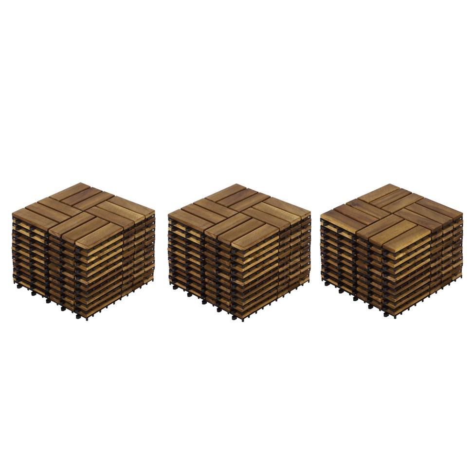 Terrassenfliesen Zum Zusammenstecken 30 X 30 Cm – Set Mit 32 Bodenfliesen Aus Massivem Akazienholz Für Balkon, Garten Und Pool – Gelb