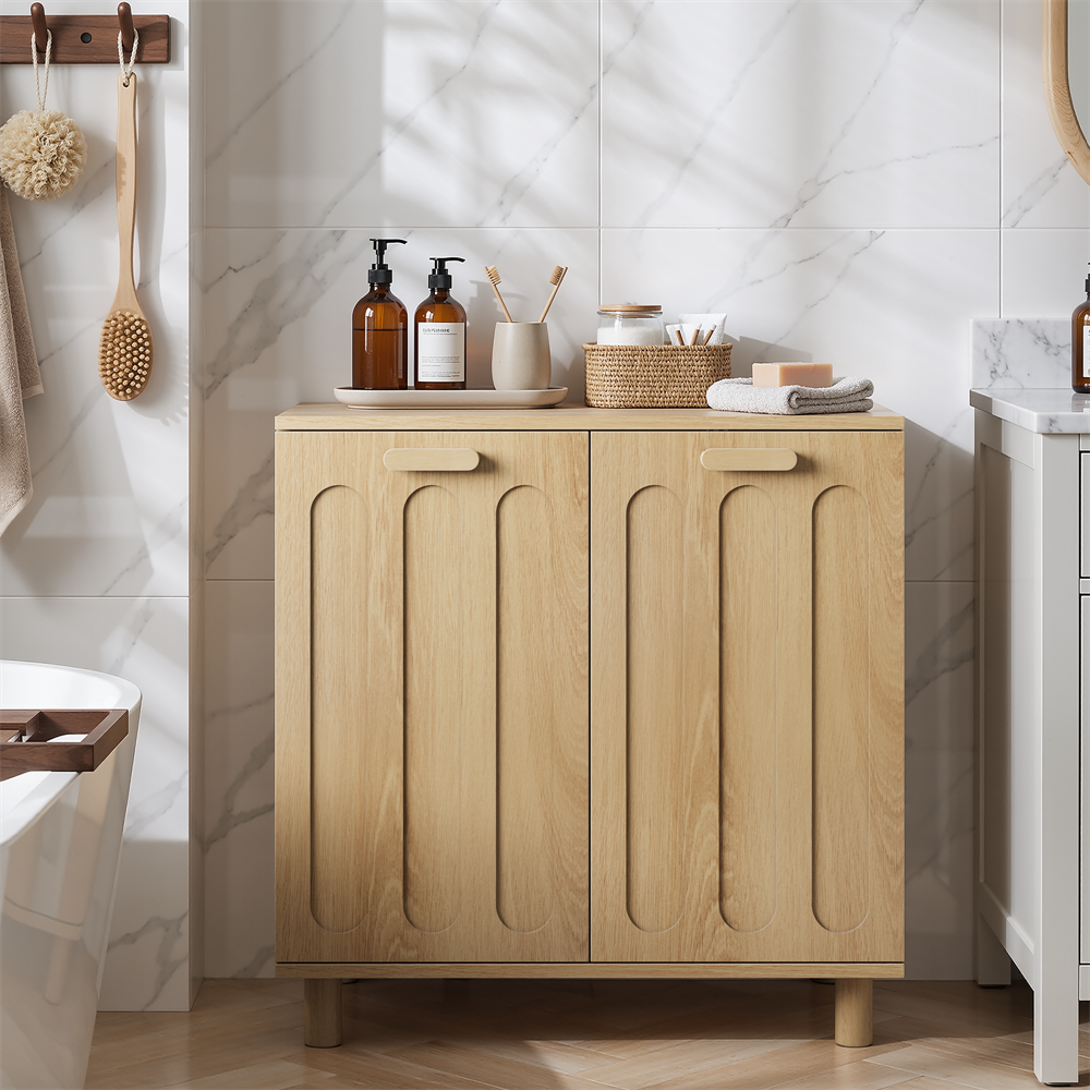 Kippbarer Wäscheschrank Mit 2 Herausnehmbaren Körben – 66 X 35 X 67 Cm – Aufbewahrungsschrank Für Das Badezimmer – Eiche Natur