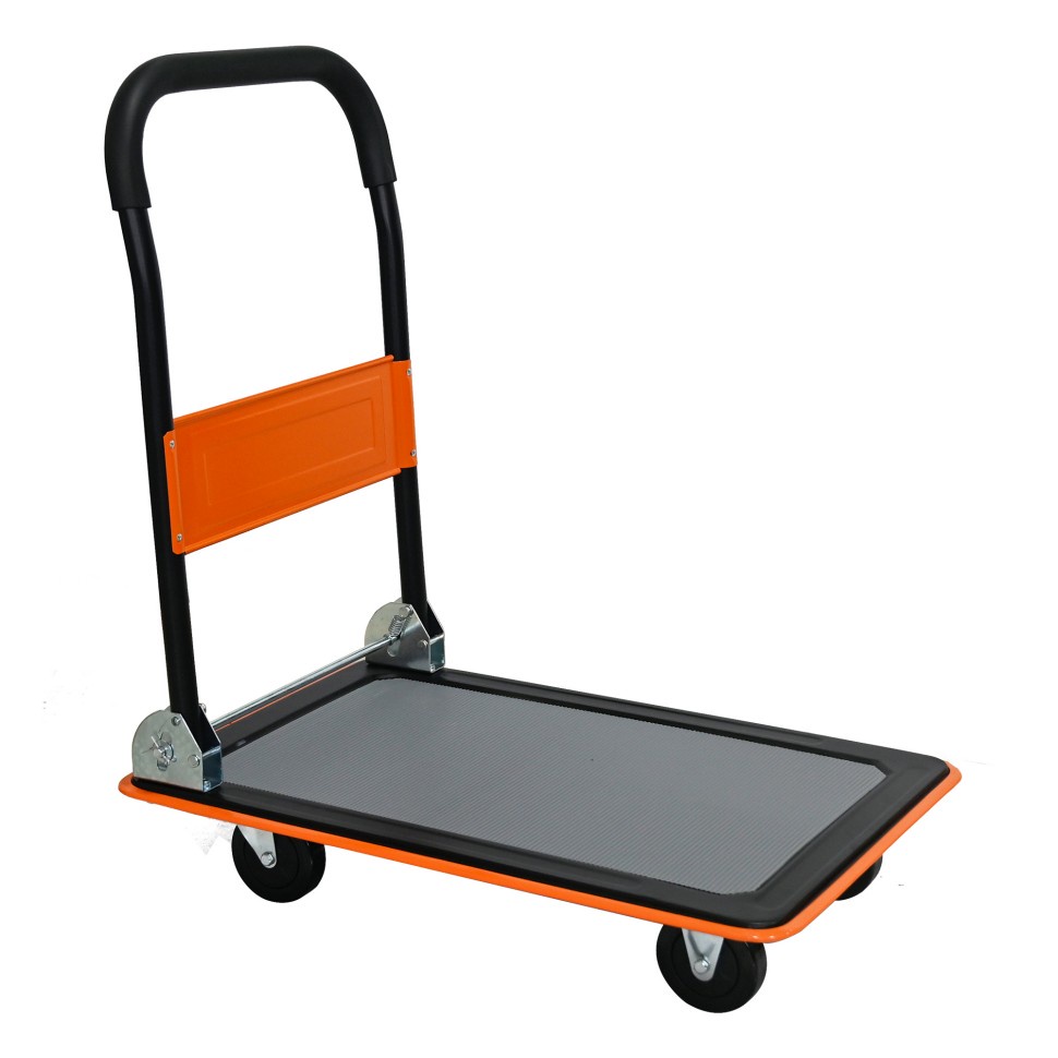 Zusammenklappbarer Transportwagen 150 Kg – 73 X 47 X 83 Cm – Rutschfeste Ladefläche Und 360°-rollen – Stahl, Orange