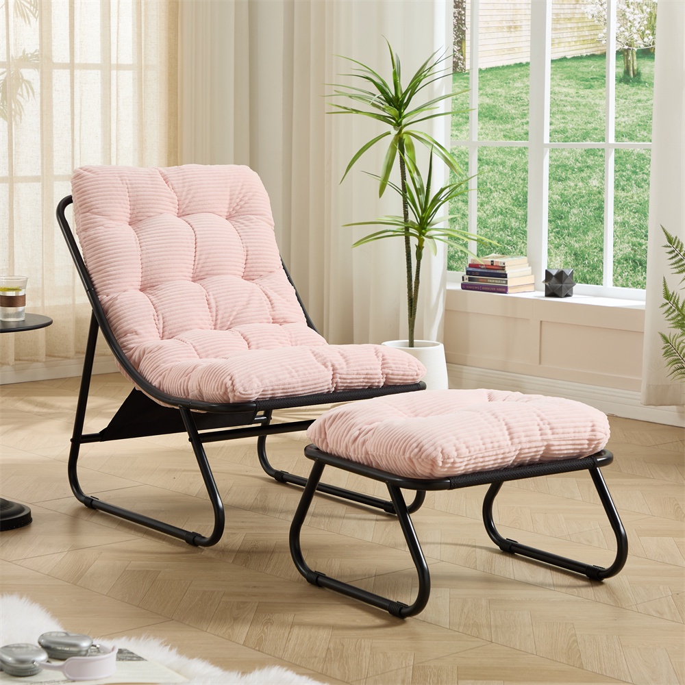 Gartensessel Mit Fußstütze – 65 X 78 X 86 Cm – Relax-liegestuhl Mit Weichem Kissen – Stahl & Velours – Rosa