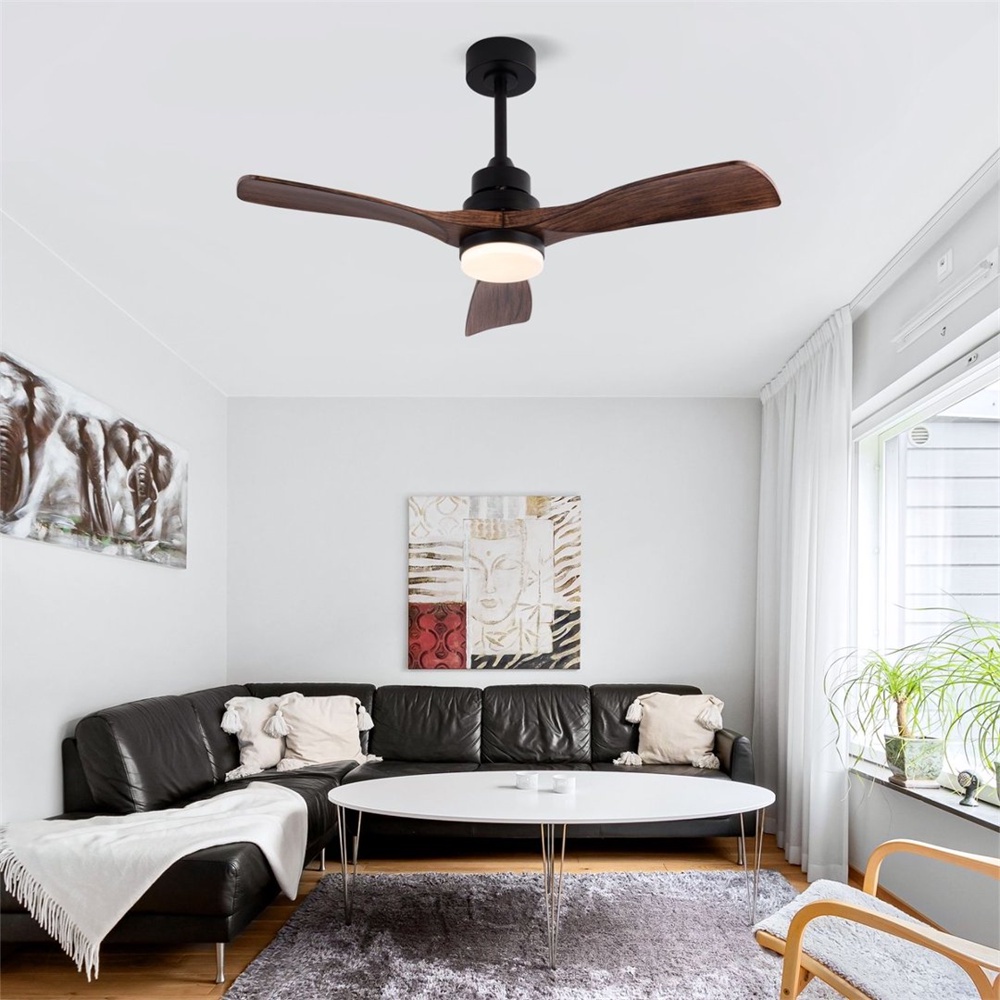 Deckenventilator 42 Zoll – 107 X 107 X 34 Cm – Mit Led-leuchte, Fernbedienung, Leisem Und Umkehrbarem Gleichstrommotor – Nussbaum Und Schwarz