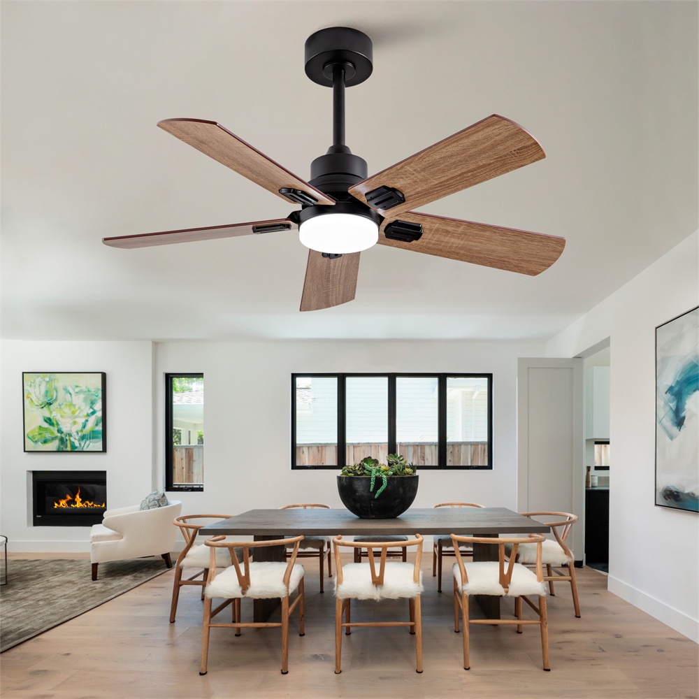 Deckenventilator Für Den Außenbereich 42 Zoll – 107 X 107 X 37 Cm – 5 Umkehrbare Flügel In Nussbaum Mit Dimmbarer Led-beleuchtung Und Fernbedienung – Schwarz