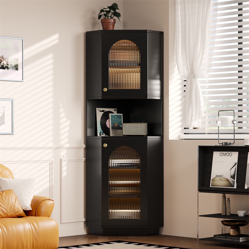 Eck-badezimmerschrank Mit Led-beleuchtung – 45 X 45 X 166,5 Cm – Verstellbare Einlegeböden – Platzsparendes Design – Schwarz