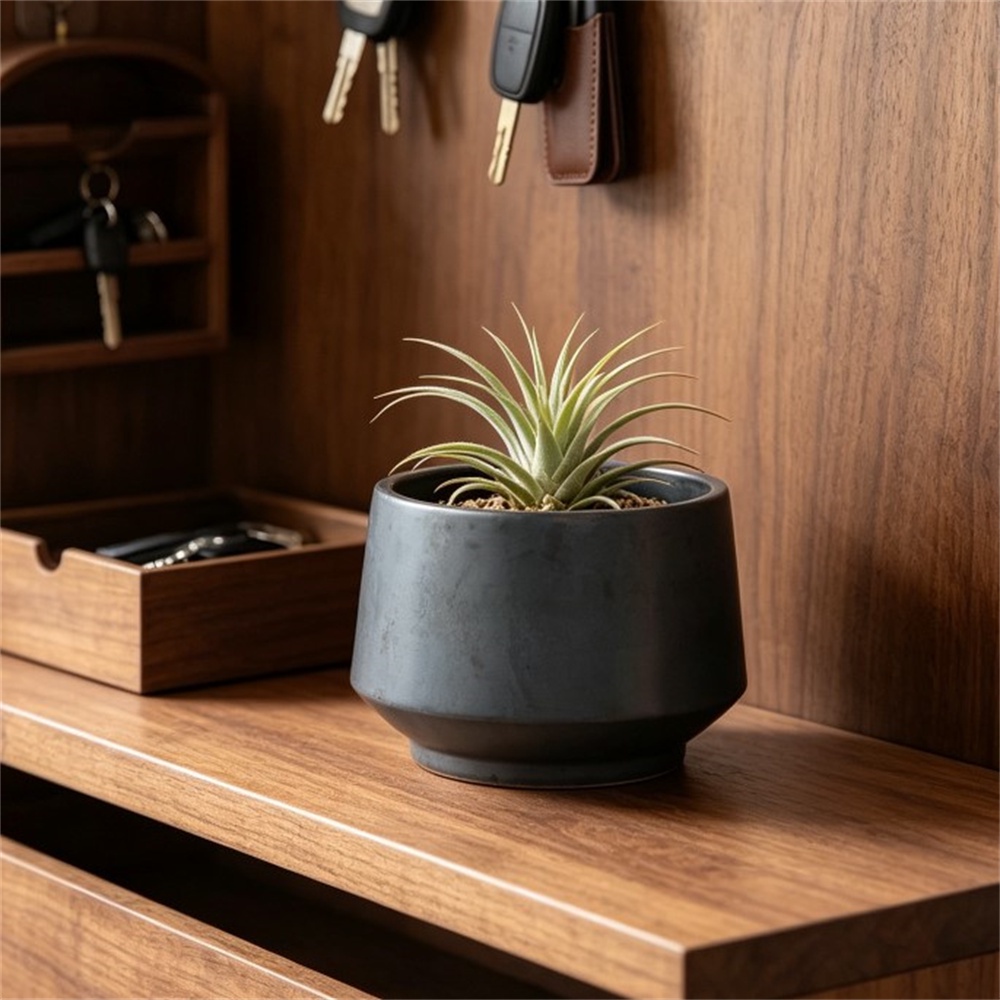 Handgefertigter Keramik-blumentopf – Ø 22 X 15,5 Cm – Kleiner, Konischer, Matter Topf – Antikschwarz