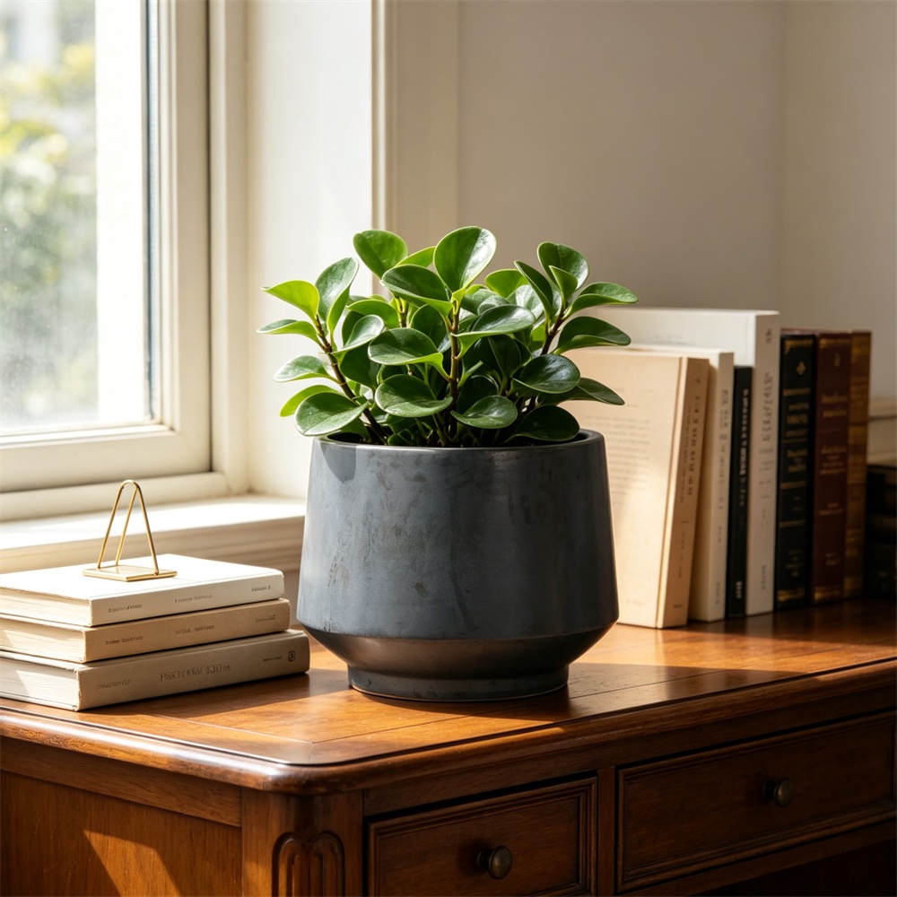 Handgefertigter Keramik-blumentopf – Ø 28 X 20,5 Cm – Konischer, Matter Topf – Antikschwarz