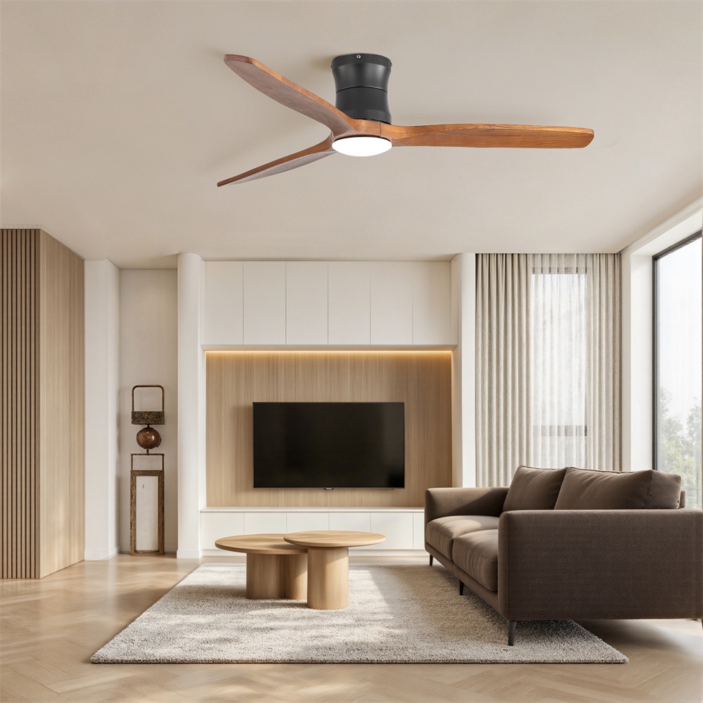 Deckenventilator 132 Cm – Mit Dimmbarer Led-beleuchtung Und Fernbedienung – 3 Flügel Aus Massivholz Und Geräuscharmer Gleichstrommotor – Schwarz
