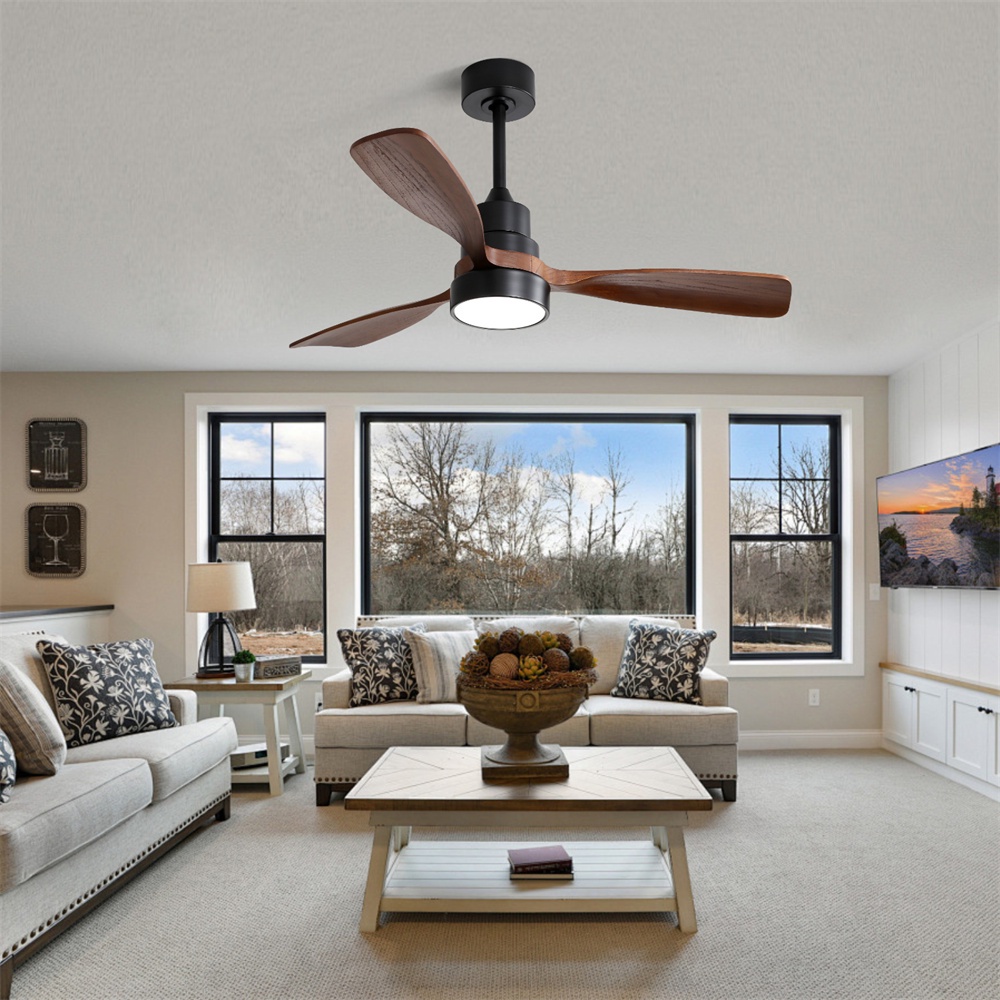 Deckenventilator Aus Holz – 122 X 122 X 39 Cm – Geräuscharmer, Umkehrbarer Gleichstrommotor Mit Fernbedienung Und 18-w-led-beleuchtung – Schwarz