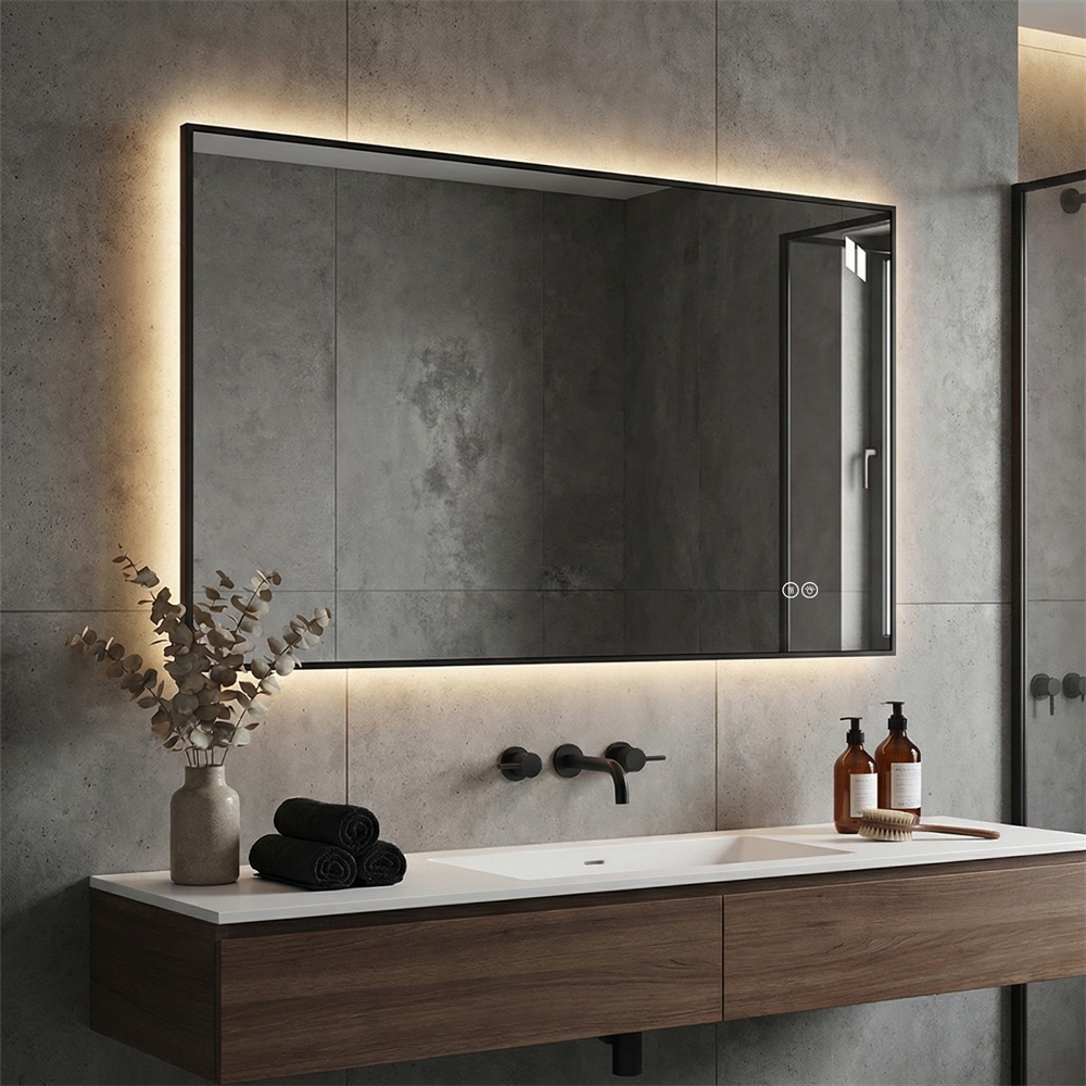 Led-badezimmerspiegel 50 X 70 Cm – Aluminiumrahmen, Hinterleuchtet, Beschlagfrei, Dimmbar, 3 Farben, Speicherfunktion – Silber