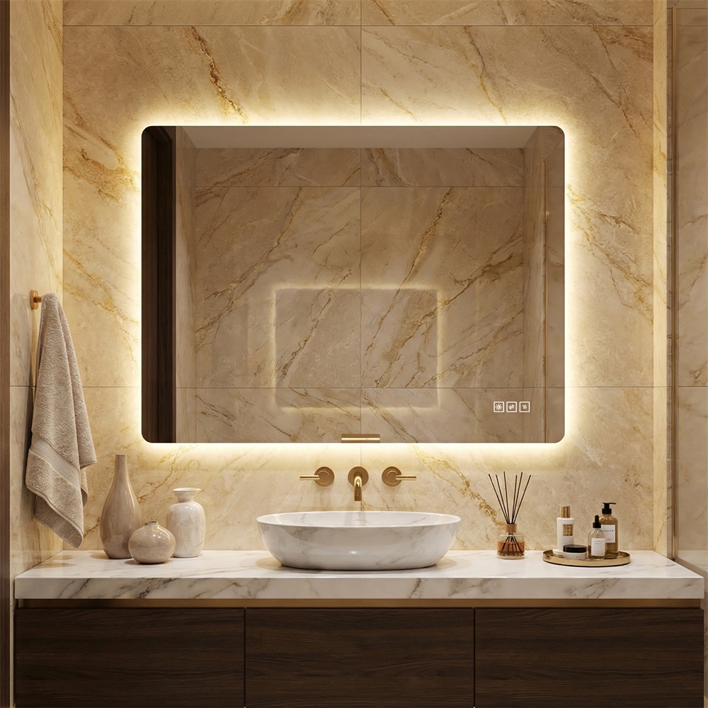 Led-badezimmerspiegel 60 X 80 Cm – Hinterleuchtet, Beschlagfrei, Dimmbar, 3 Farben, Speicherfunktion – Horizontale/vertikale Montage – Silber