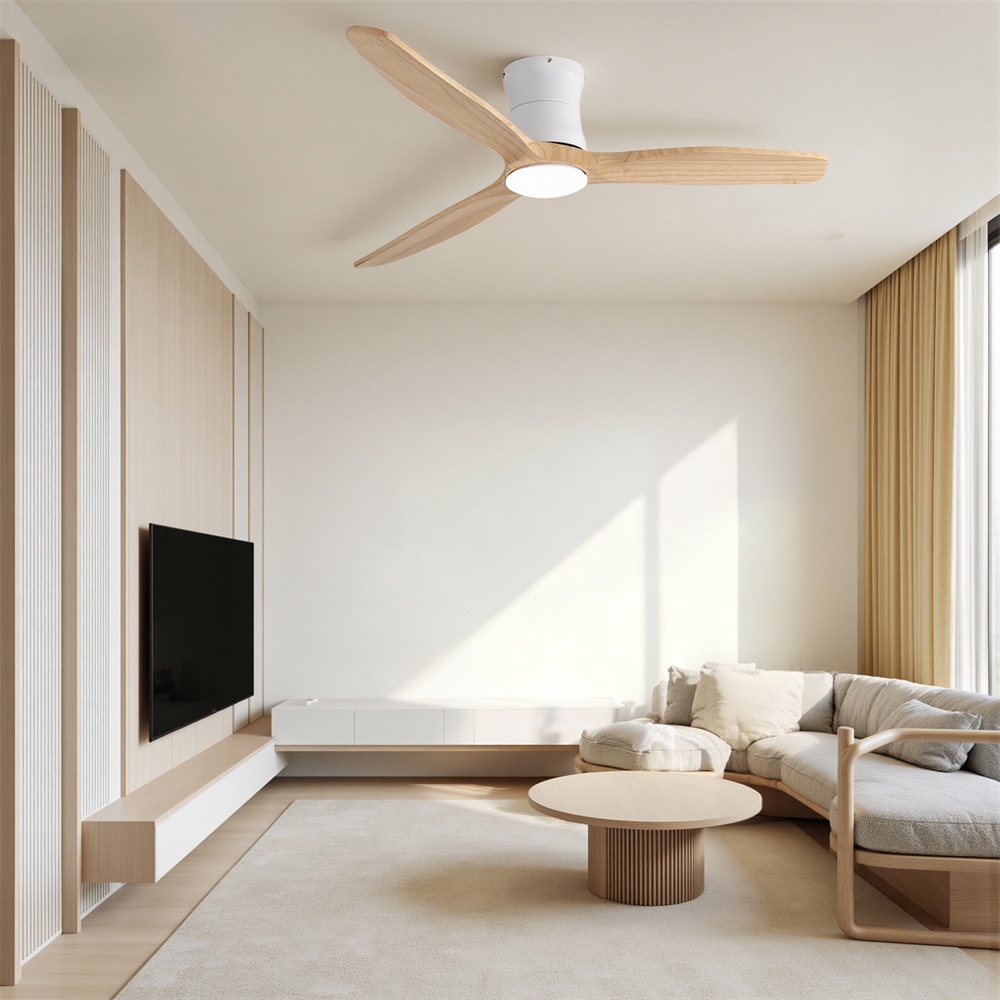 Deckenventilator 132 Cm – Mit Dimmbarer Led-beleuchtung Und Fernbedienung – 3 Flügel Aus Massivholz Und Leiser Gleichstrommotor – Weiß