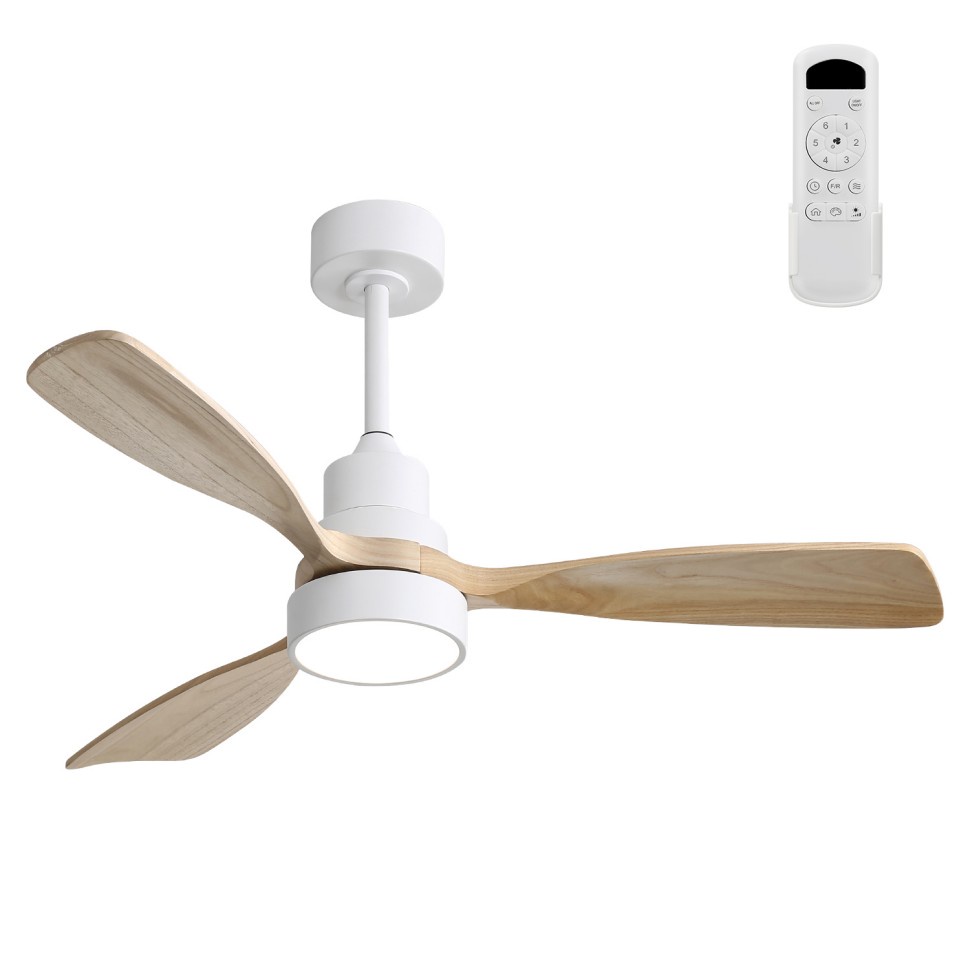 Deckenventilator Aus Holz – 122 X 122 X 33 Cm – Geräuscharmer, Umkehrbarer Gleichstrommotor Mit Fernbedienung Und 18-w-led-beleuchtung – Weiß