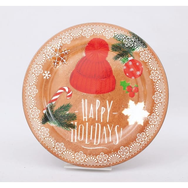 Dekorativer Pvc-teller Braun Mit Weihnachtsmütze Ø33 Cm