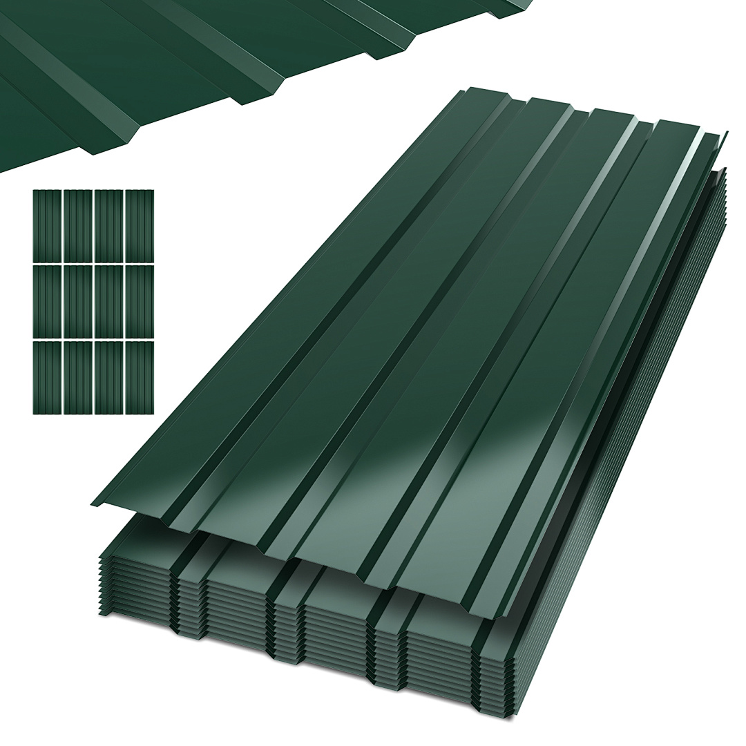 Jaxguom 36 Stück Dachblech Trapezblech Profilblech Platten Aus Metall, Glatte Oberfläche, Mit Handschuhen, 115x45 Cm, 0,25 Mm, 188 M², Grün