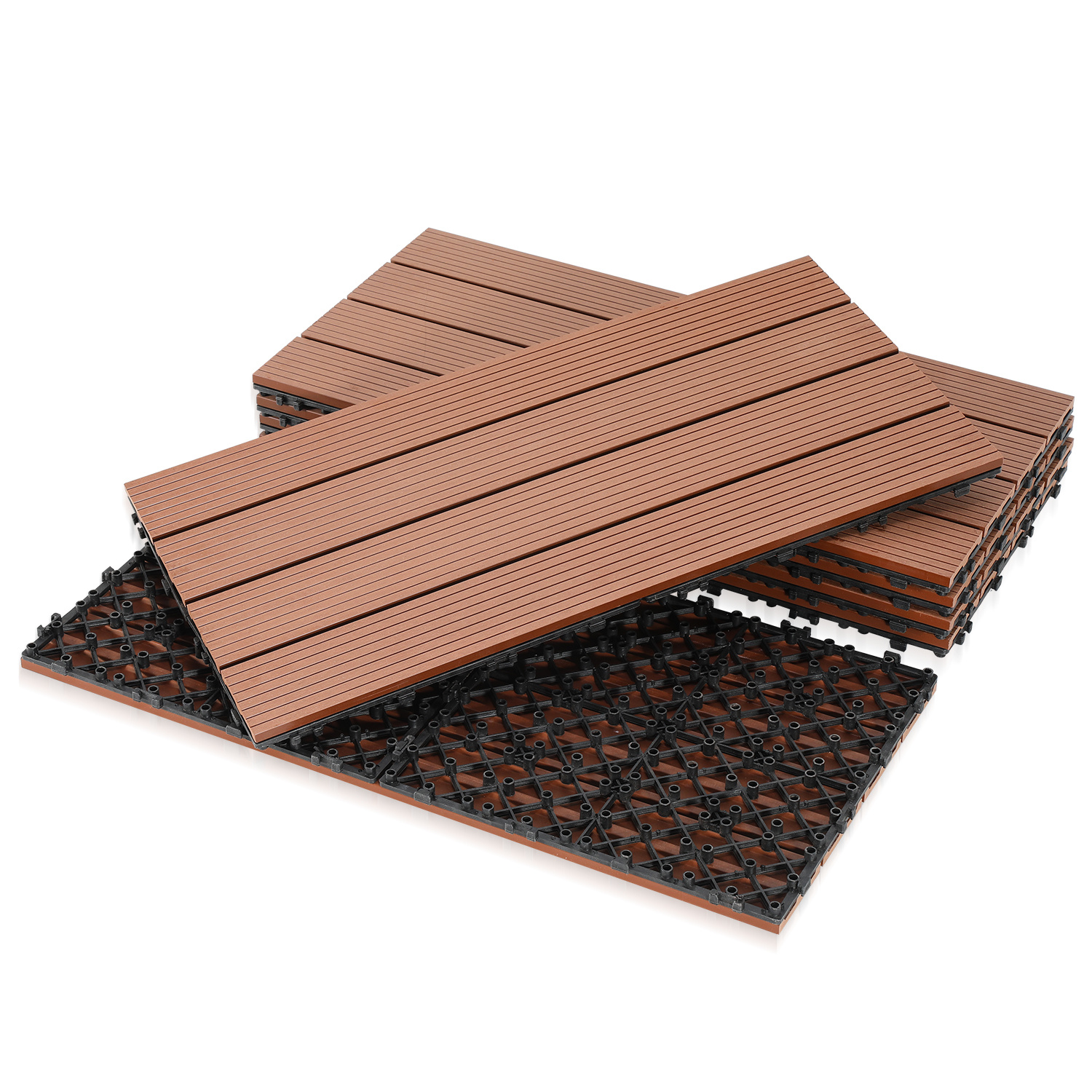 Jaxguom Terrassenfliesen 30 Stück Klickfliesen In Holzoptik, Wpc Fliese，30 X 60cm, Braun