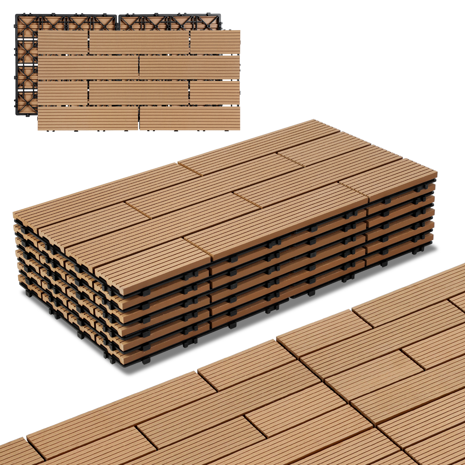 Jaxguom Wpc Terrassenfliesen 30x60 Cm Teakfarben 36 Stück 6 M² Klickfliesen Garten Balkon