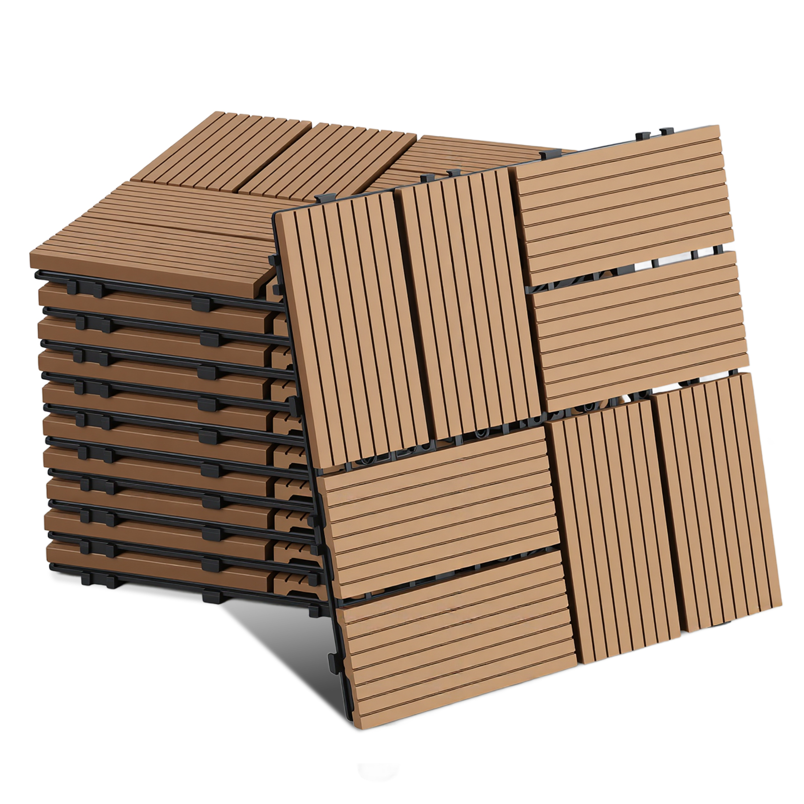 Jaxguom Wpc Terrassenfliesen 30x30 Cm Teakfarben 33 Stück 3 M² Klickfliesen Garten Balkon