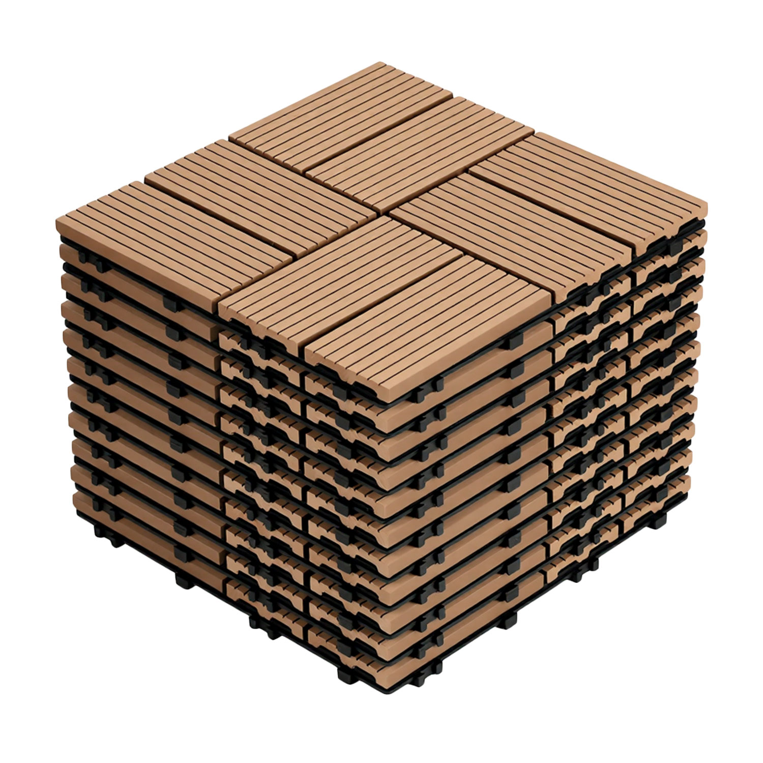 Jaxguom 33 Stück Teak Wpc Terrassenfliesen Aus Holz-kunststoff-verbund, Pflegeleicht, Für Garten, Balkon Und Wintergarten