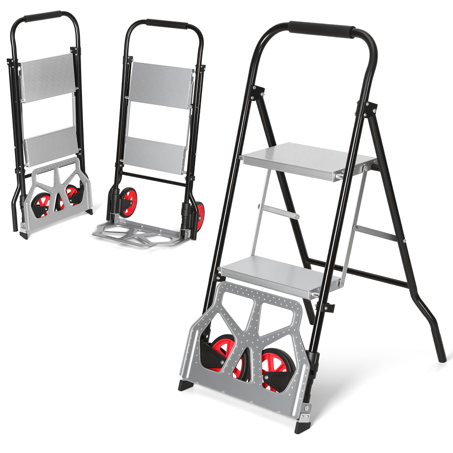 Jiubiaz Treppensackkarre 2 In 1 Mit 2 Stufen, Klappbare Sackkarre Und Trittleiter Für Transport, Haushalt, Garage Und Lager