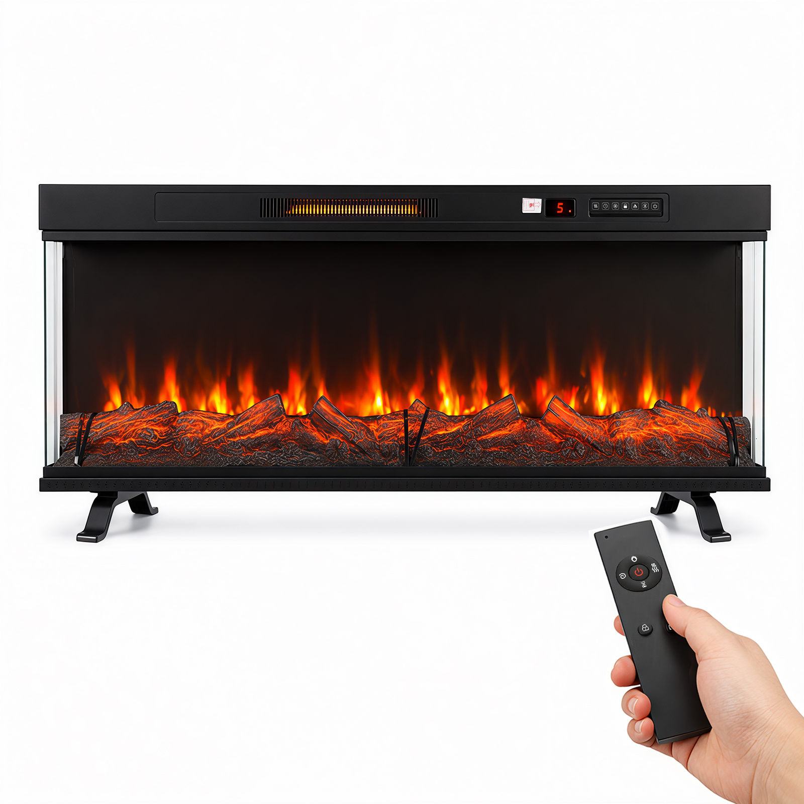 Jiubiaz Panorama Elektrokamin 50 Zoll, 900/1800 W, Fernbedienung, Wifi